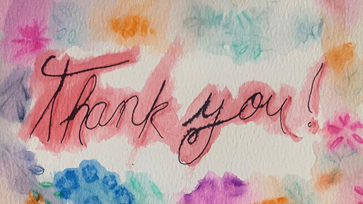 hand made colourful thank you card