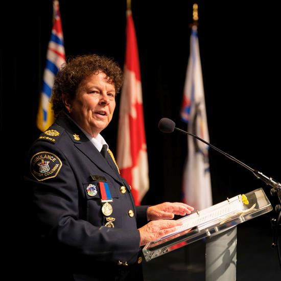 Leanne Heppell speaks at the BCEHS Long Service Awards in October 2024