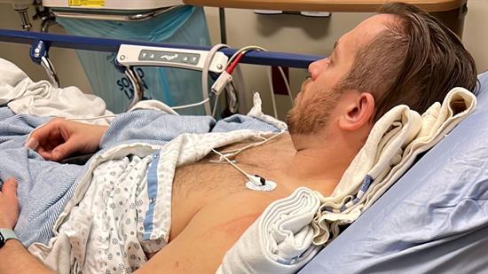 Andrew Griffith at Surrey Memorial Hospital after his bike accident