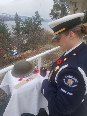 Catharina Goossen in paramedic honour guard uniform at a shrine to the unknown soldier