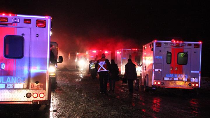 Ambulances at the scene of a major motor vehicle incident on the Coquihalla Highway