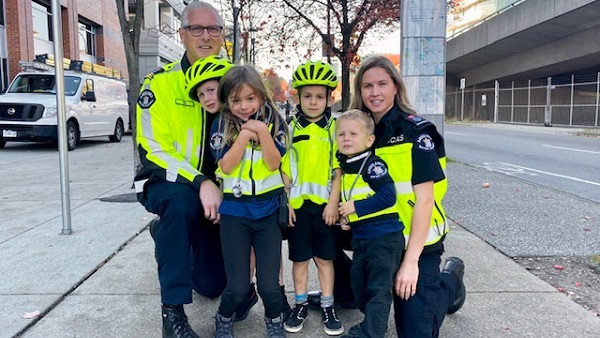 Trick-or-treaters dressed as first responders