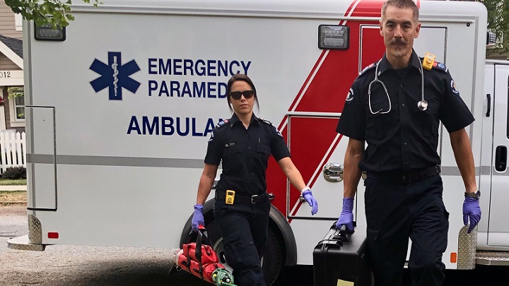 Paramedics arrive at the scene of a call