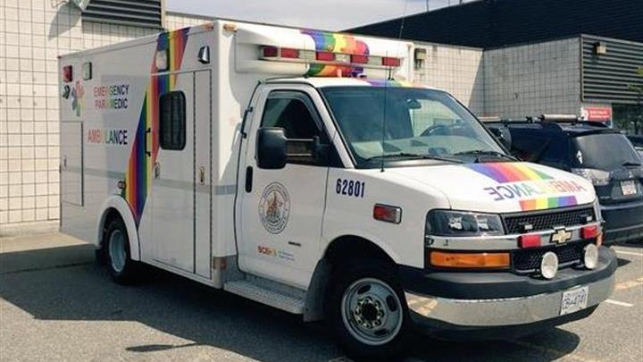 BCEHS ambulance wrapped in Pride colours