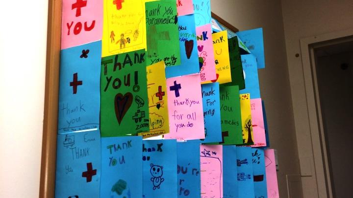 Handmade thank you cards on cork board