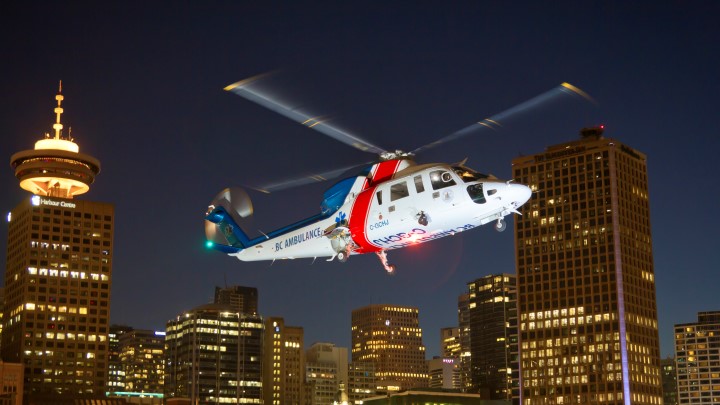 BC Ambulance Services helicopter above Vancouver