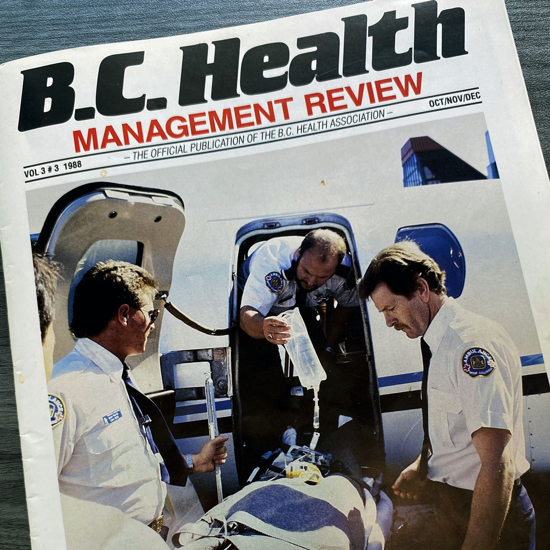 Bob (centre) on the cover of BC Health Management Review in 1988